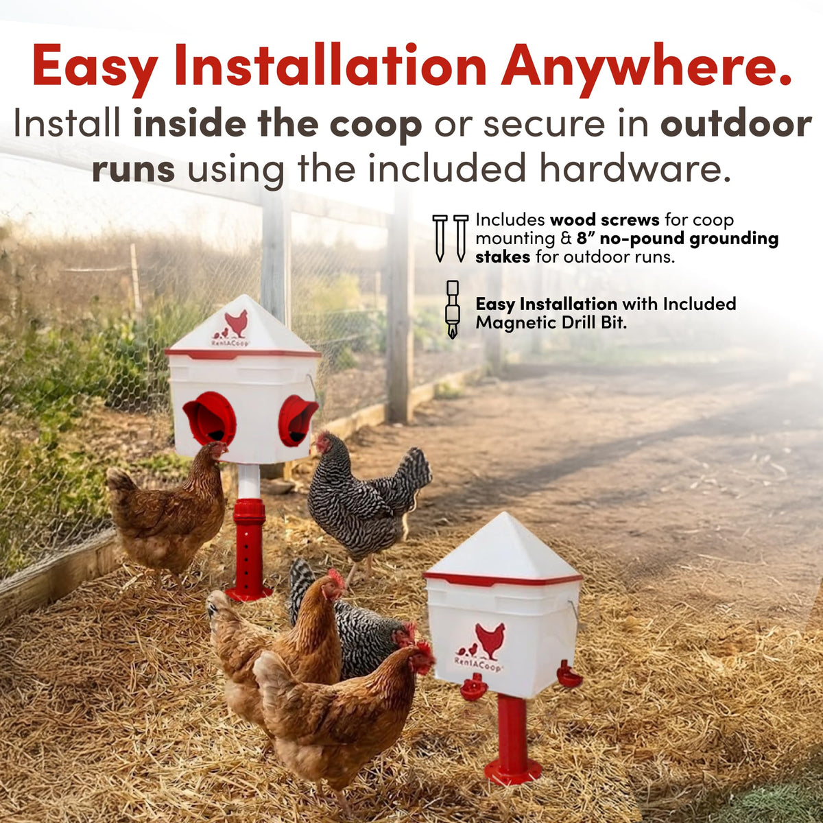 RentACoop Chick2Chicken horizontal nipples ensure mess-free drinking for flock