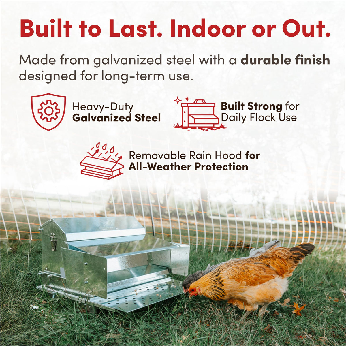 RentACoop contents include feeder, treadle, blinds, rain cover, and hardware.