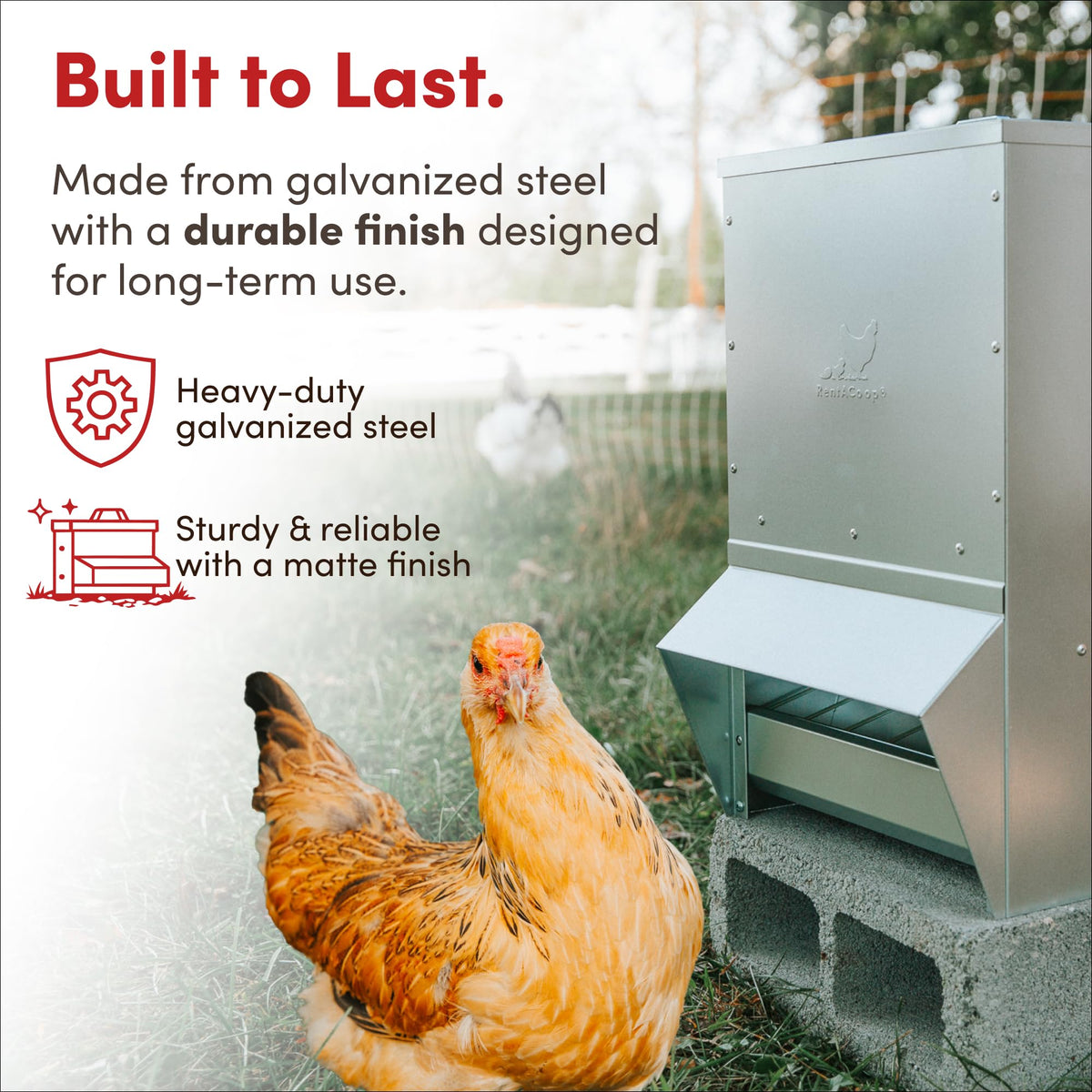 RentACoop 50lb trough kit includes lid and rain hood