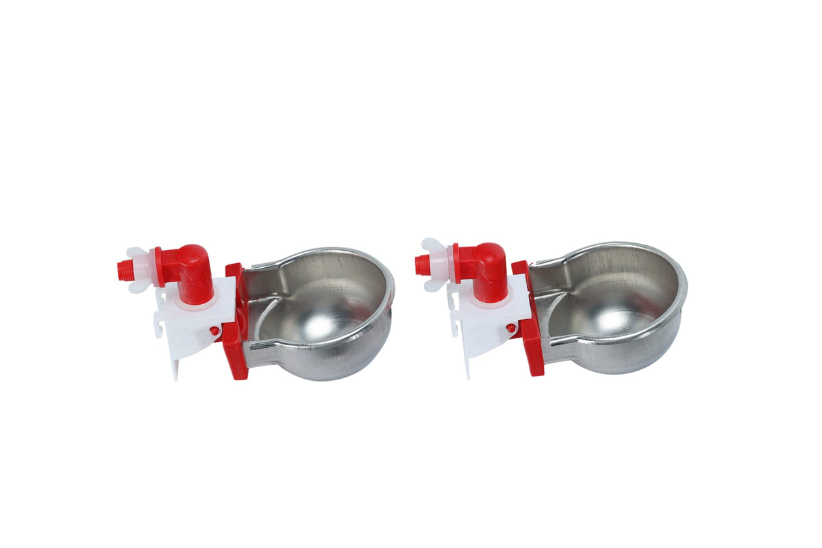RentACoop Rac Paws metal cup assembly enables auto-fill watering for small pets.