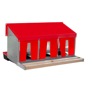 RentACoop Roll-Out Nesting Box Suite front view shows three compartments for organized egg collection.