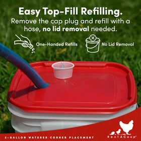 RentACoop top-fill design cap plug for quick refills
