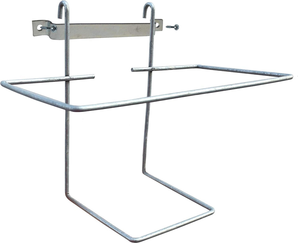 RentACoop wire bracket mounted on wood coop elevating the 64 oz bottle for cleaner water.