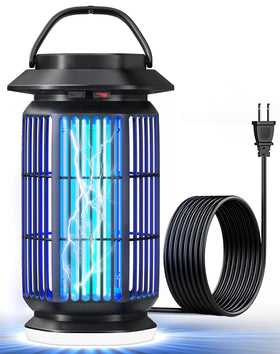 REOGLE bug zapper in outdoor setup keeps flying insects away during evenings.