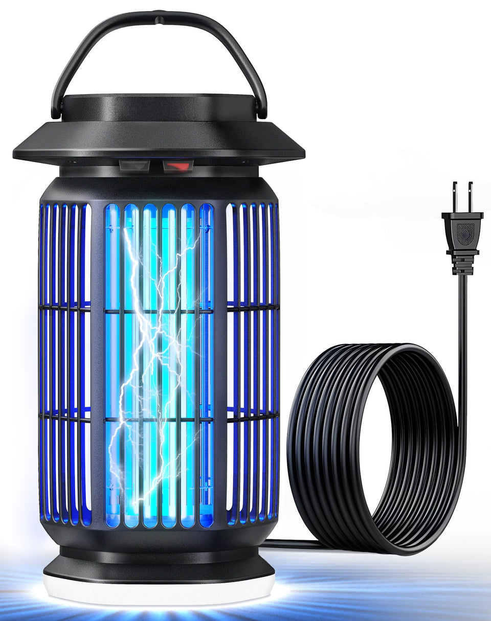 REOGLE bug zapper in outdoor setup keeps flying insects away during evenings.