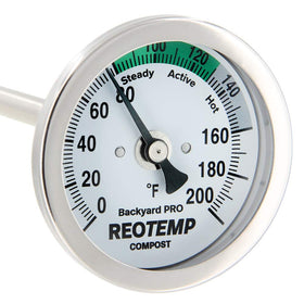 REOTEMP Backyard Pro Thermometer with 24-inch stem for accurate center-pile readings.