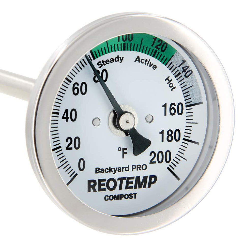 REOTEMP Backyard Pro Thermometer with 24-inch stem for accurate center-pile readings.