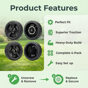 Replizo four-pack wheel kit for HRN216 enables quick mower replacement