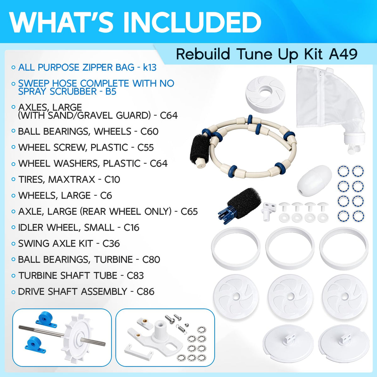 Replizo Polaris Zodiac sweep hose for thorough debris pickup on pool floors