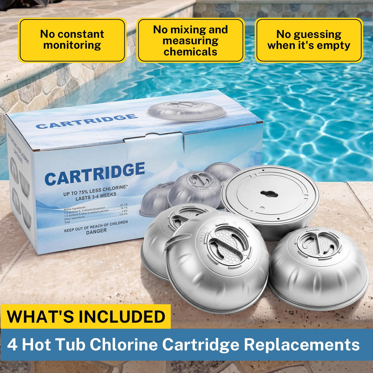 Replizo user relaxing in hot tub after replacing cartridge