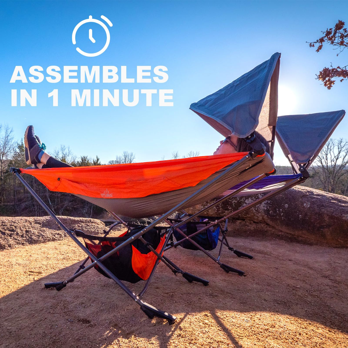 Mock ONE hammock setup in park or backyard environment