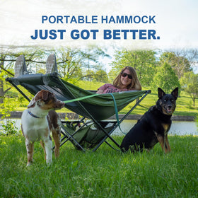 Republic of Durable Goods Mock ONE portable hammock with sunshade canopy ready for park picnics