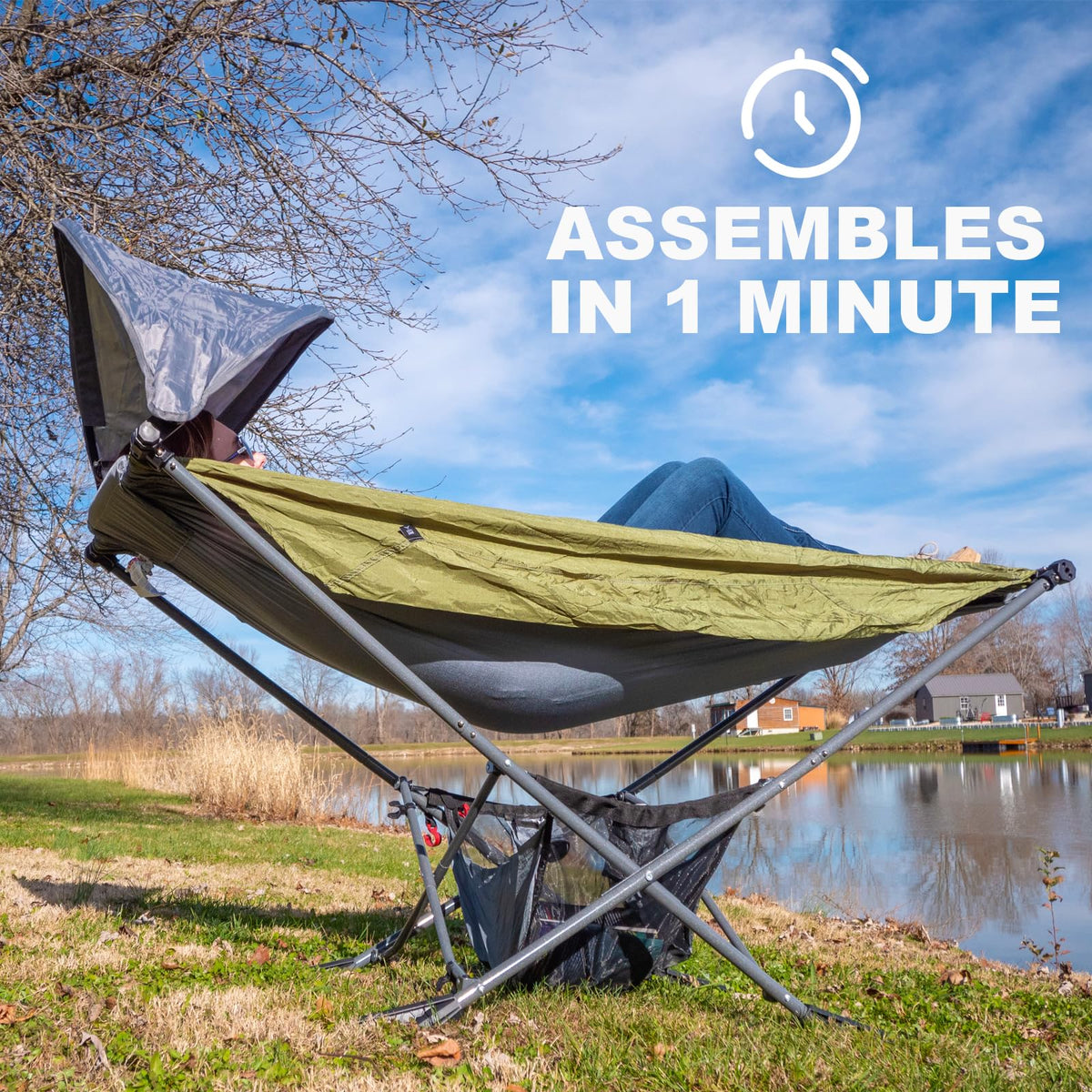 Republic of Durable Goods Mock ONE compact framed hammock supporting leisure by poolside or backyard