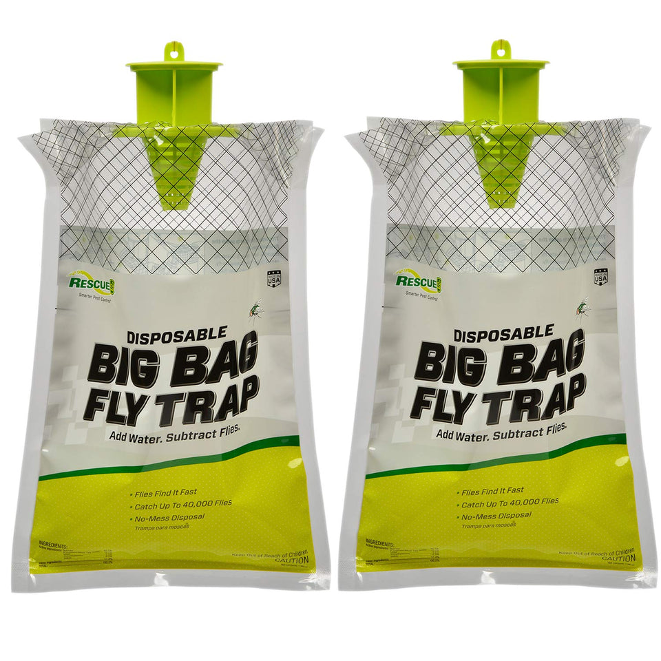 RESCUE! Big Bag Fly Trap ready for outdoor installation to curb yard flies.