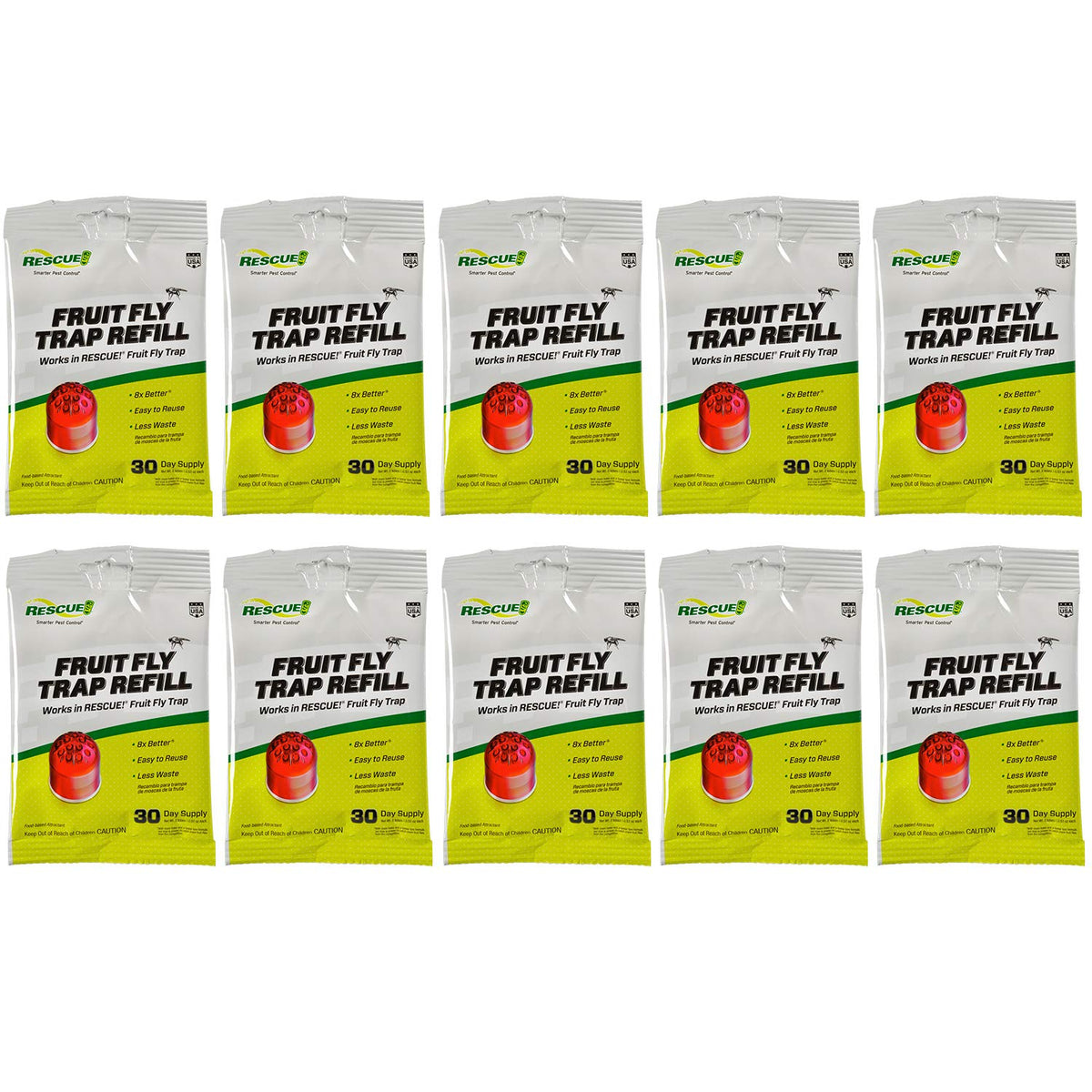 RESCUE! bait refill 30-day pack showing two tubes ready to use in a kitchen setting