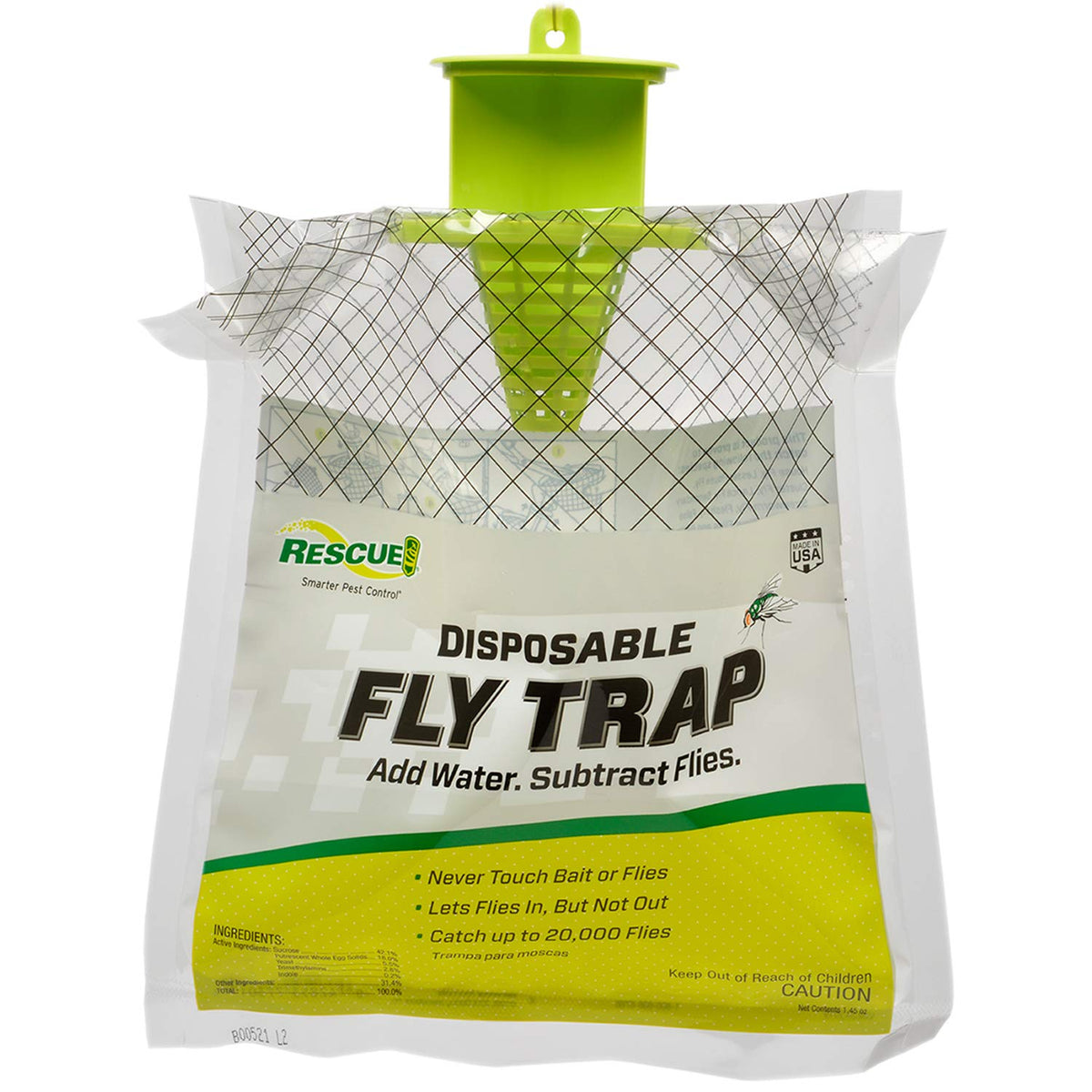 RESCUE! Outdoor Fly Trap hanging in a sunny yard for patio relief.