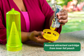 Outdoor setup: RESCUE! trap with attractant cartridge ready to install
