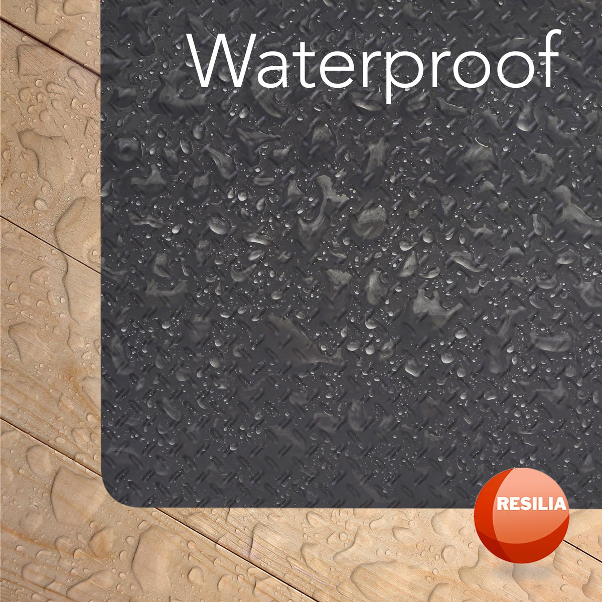 RESILIA eco-friendly mat uses recycled content for durable outdoor protection.