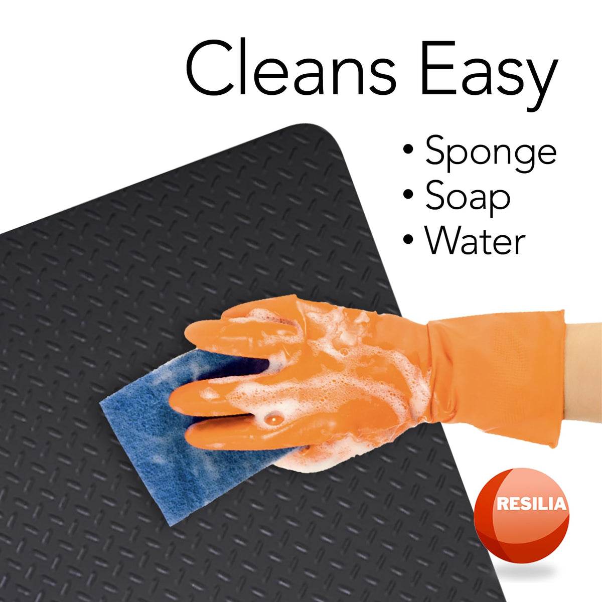 RESILIA mat resists grease, oil, and spills for easier cleanup after cooking.