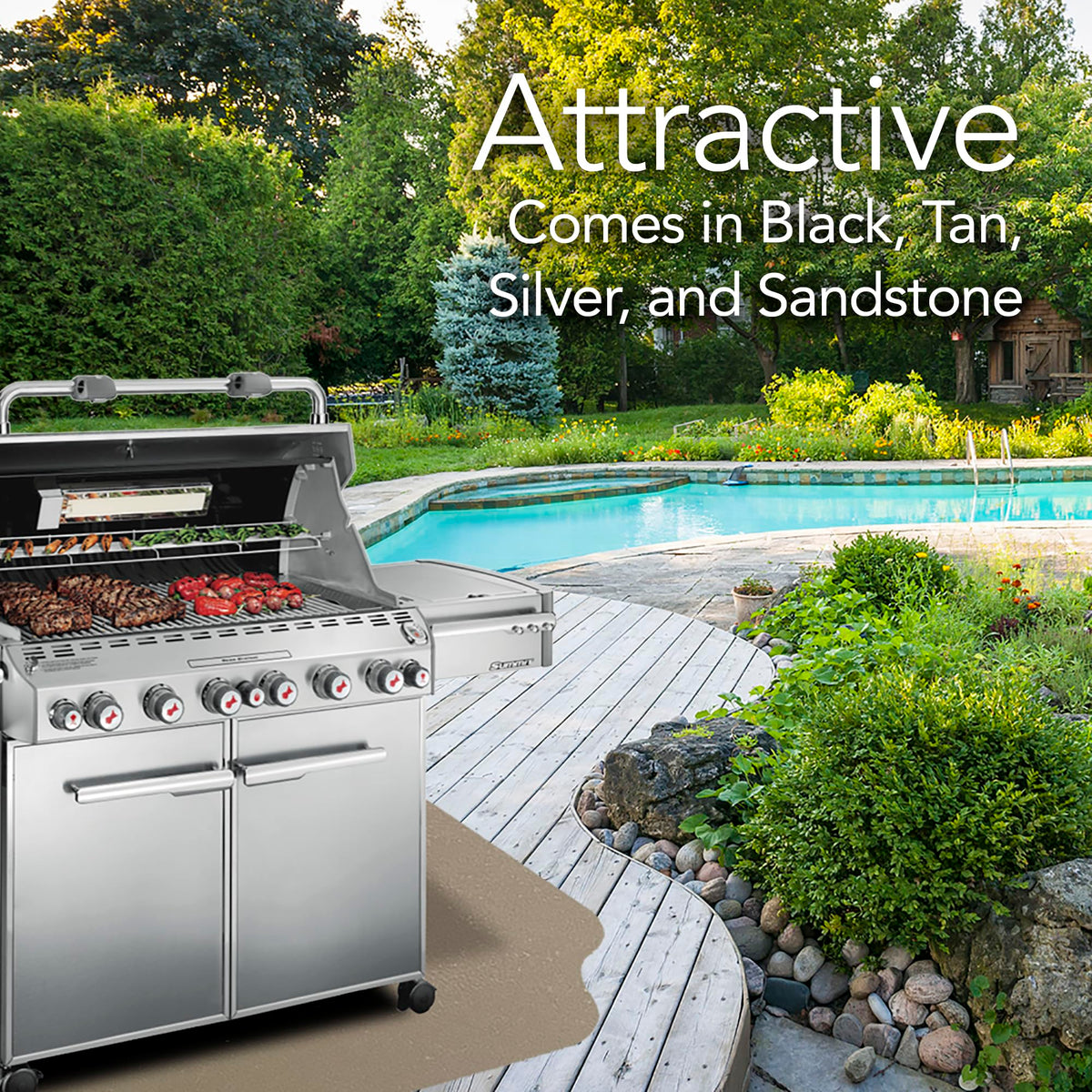 RESILIA grill mat with 12-inch lip contains splashes for easy cleaning