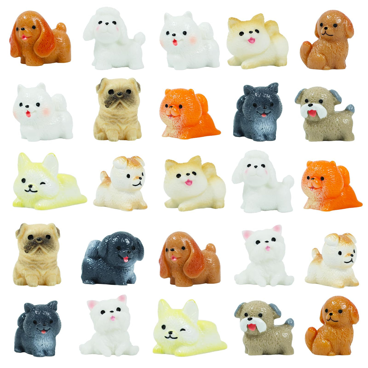 ResinGlow mini dogs figurines in assorted poses for fairy gardens and party favors