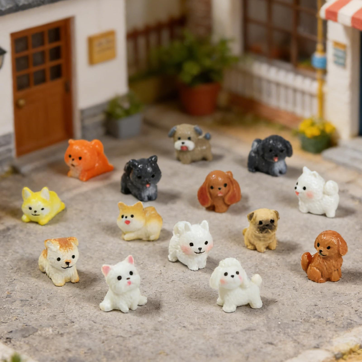 ResinGlow mini dogs figurines durable resin for outdoor garden decor and moss landscapes