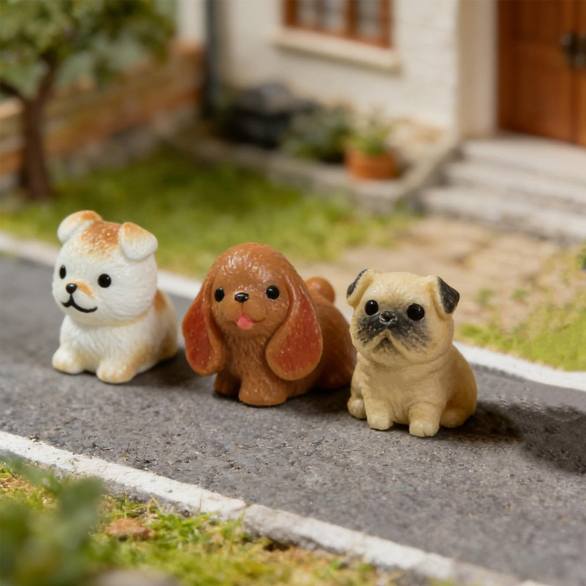 ResinGlow mini dogs figurines fade-resistant and waterproof for indoor or outdoor use