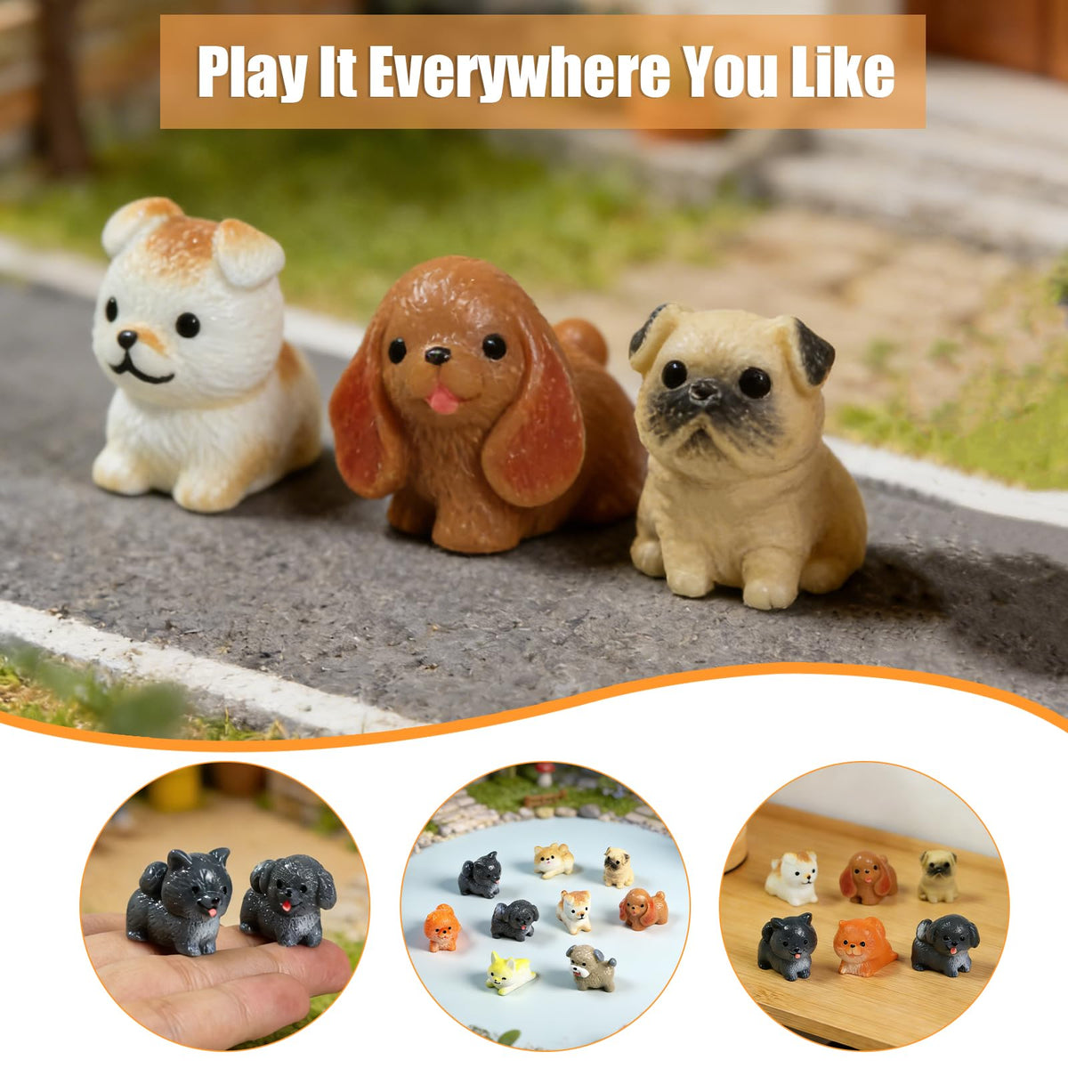 ResinGlow puppy figurines lively expressions for plant pots and terrariums