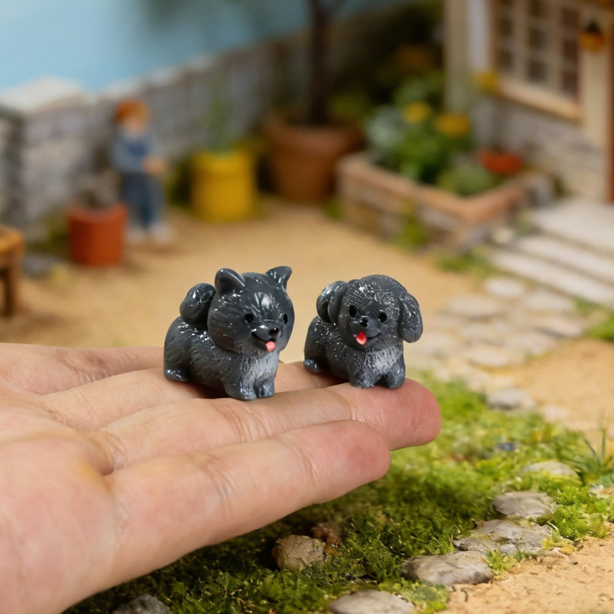ResinGlow dog figurines in assorted colors for fairy garden scenes and gift bags
