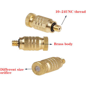 RESNSTAR brass misting nozzle in garden setup demonstrates effective outdoor cooling