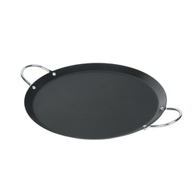 Restaurantware Met Lux round griddle with double handles enables stable on-stovetop cooking