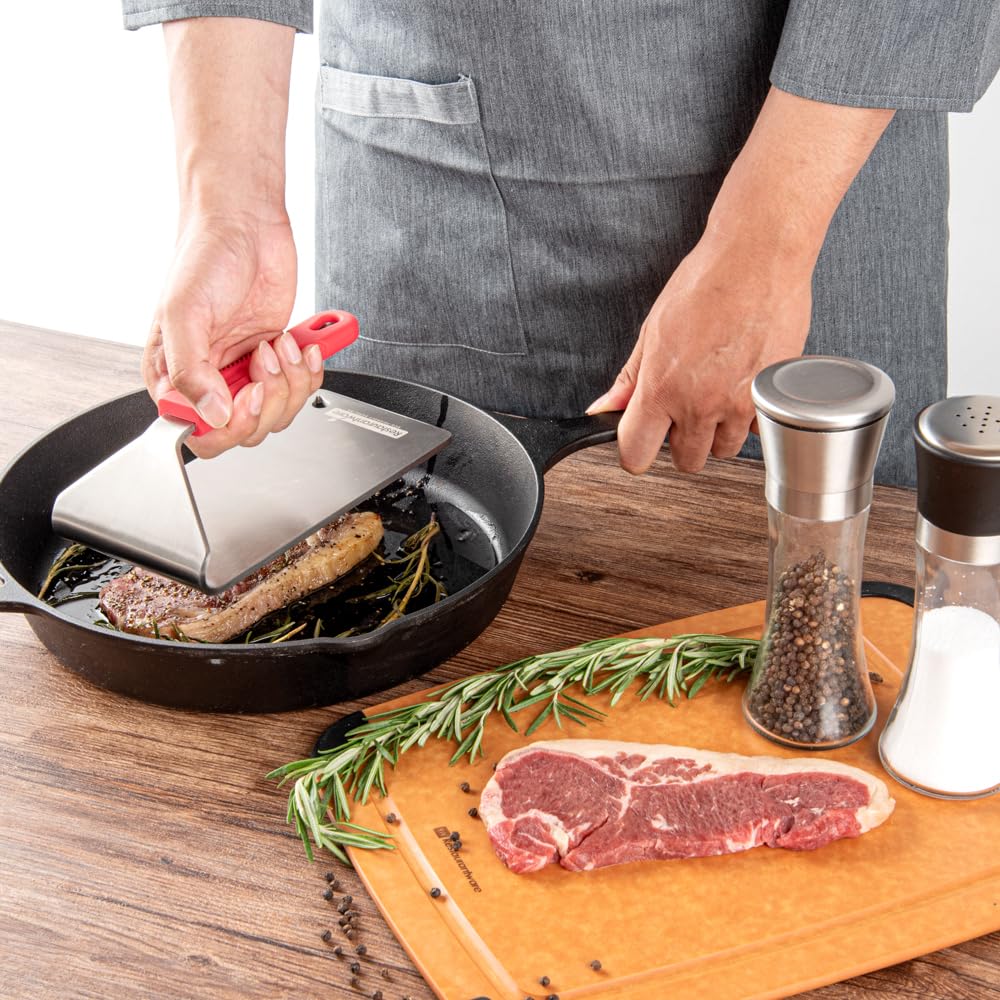 Restaurantware Met Lux steak press dishwasher safe for easy cleanup.
