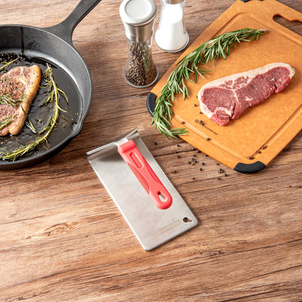 Restaurantware Met Lux steak press flat bottom design prevents sticking.