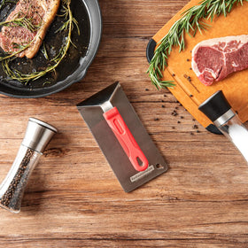 Restaurantware Met Lux steak press removable silicone handle resists heat.