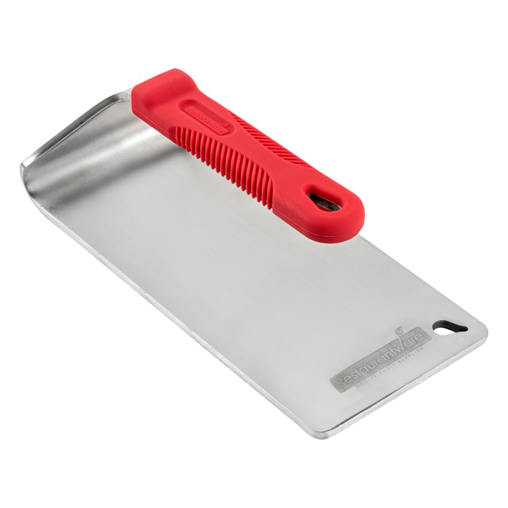 Restaurantware Met Lux steak press side angle highlighting flat bottom.