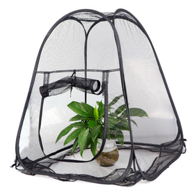 RESTCLOUD mesh plant cover pest-guard in garden bed provides pest protection.