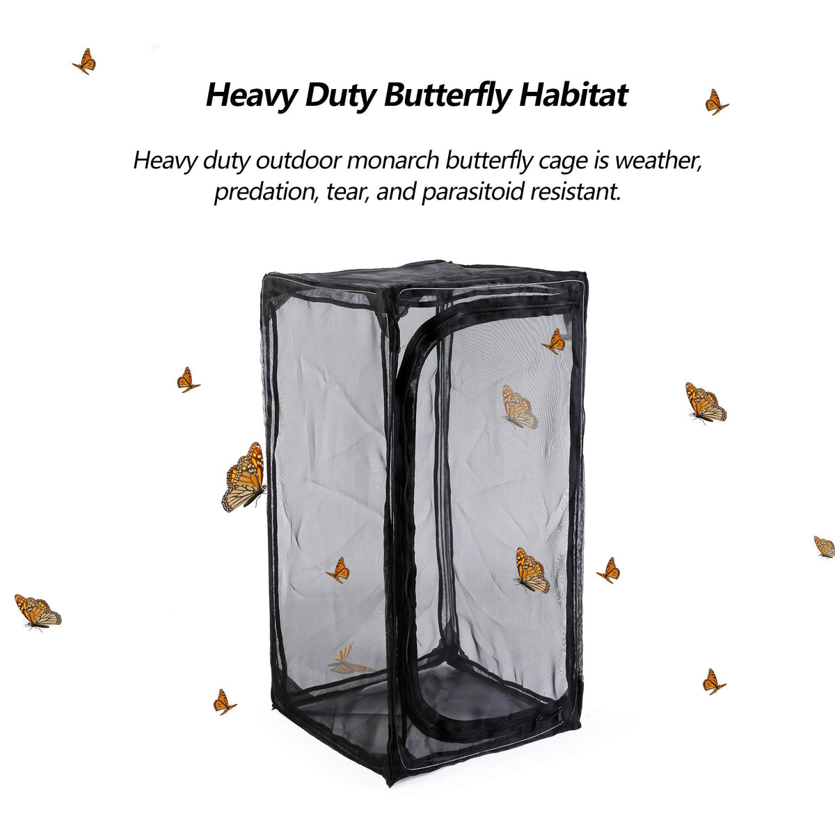 RESTCLOUD Monarch Habitat zipper protection detail for safe unzipping near chrysalis