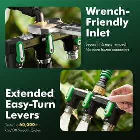 RESTMO 360° Swivel Connector prevents hose kinks.