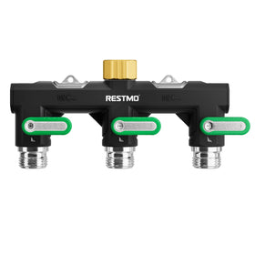 RESTMO 3-Way Hose Splitter valves for independent irrigation lines.
