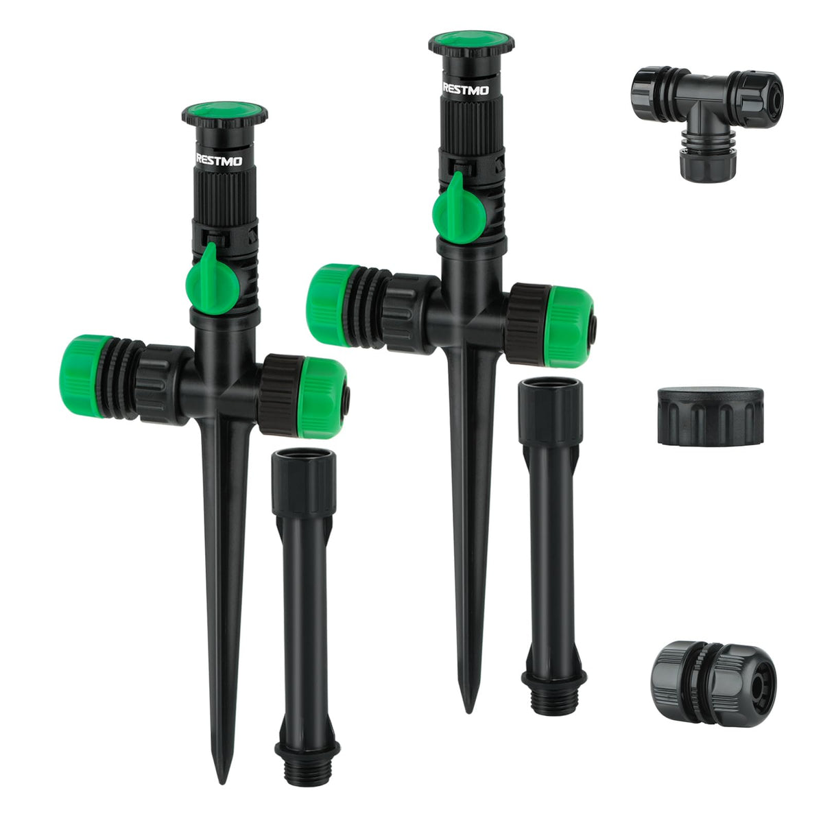 Restmo above-ground sprinkler assembly for flexible lawn watering