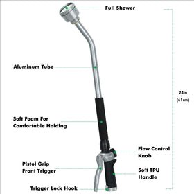 Restmo flow-control knob allows precise adjustment of water pressure during watering.