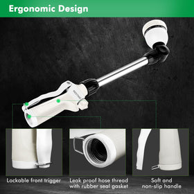 Restmo flow-control knob adjusts pressure for each spray pattern.