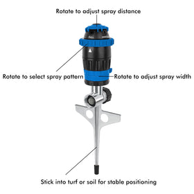 Restmo Gear Drive Sprinkler 5-pattern head enables versatile watering options.