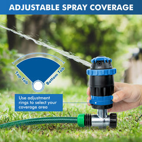 Restmo Gear Drive Sprinkler Flat pattern delivers mid-range coverage.