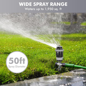 RESTMO Gear Drive Sprinkler Flat pattern delivers gentle spray for plant beds.