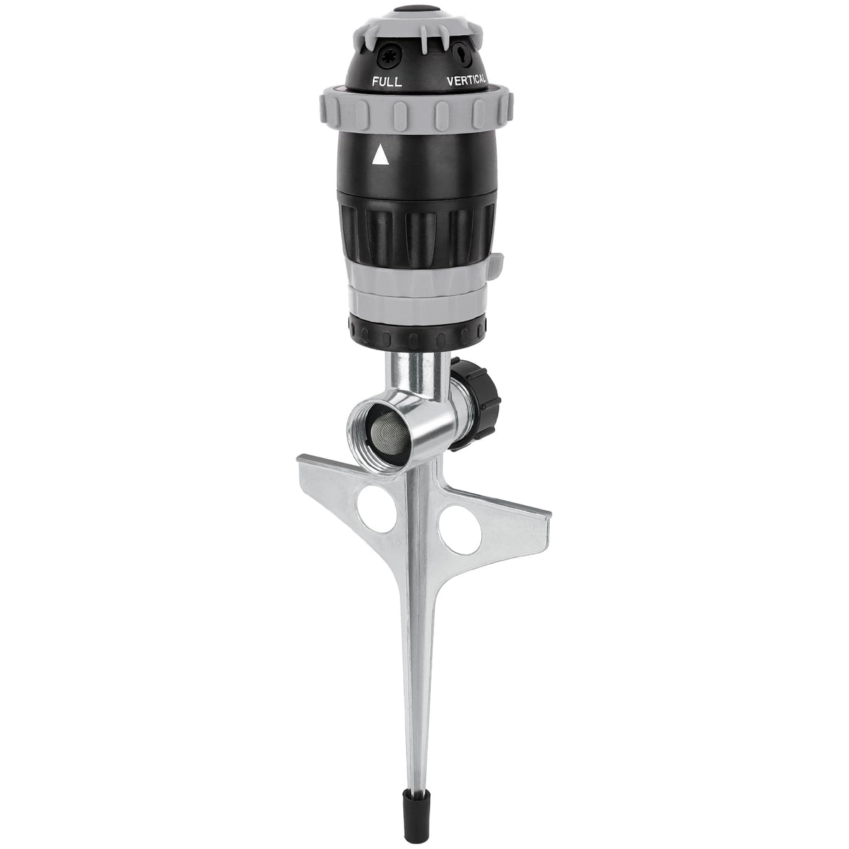 RESTMO Gear Drive Sprinkler with metal spike base—stable ground placement for even coverage.