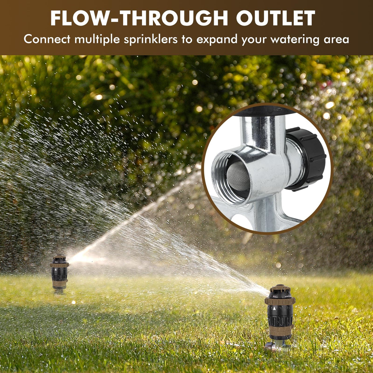 Restmo Gear Drive Sprinkler series connection enables larger programmable zones.