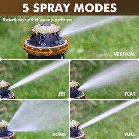 Restmo Gear Drive Sprinkler vertical pattern targets tall plantings and borders.