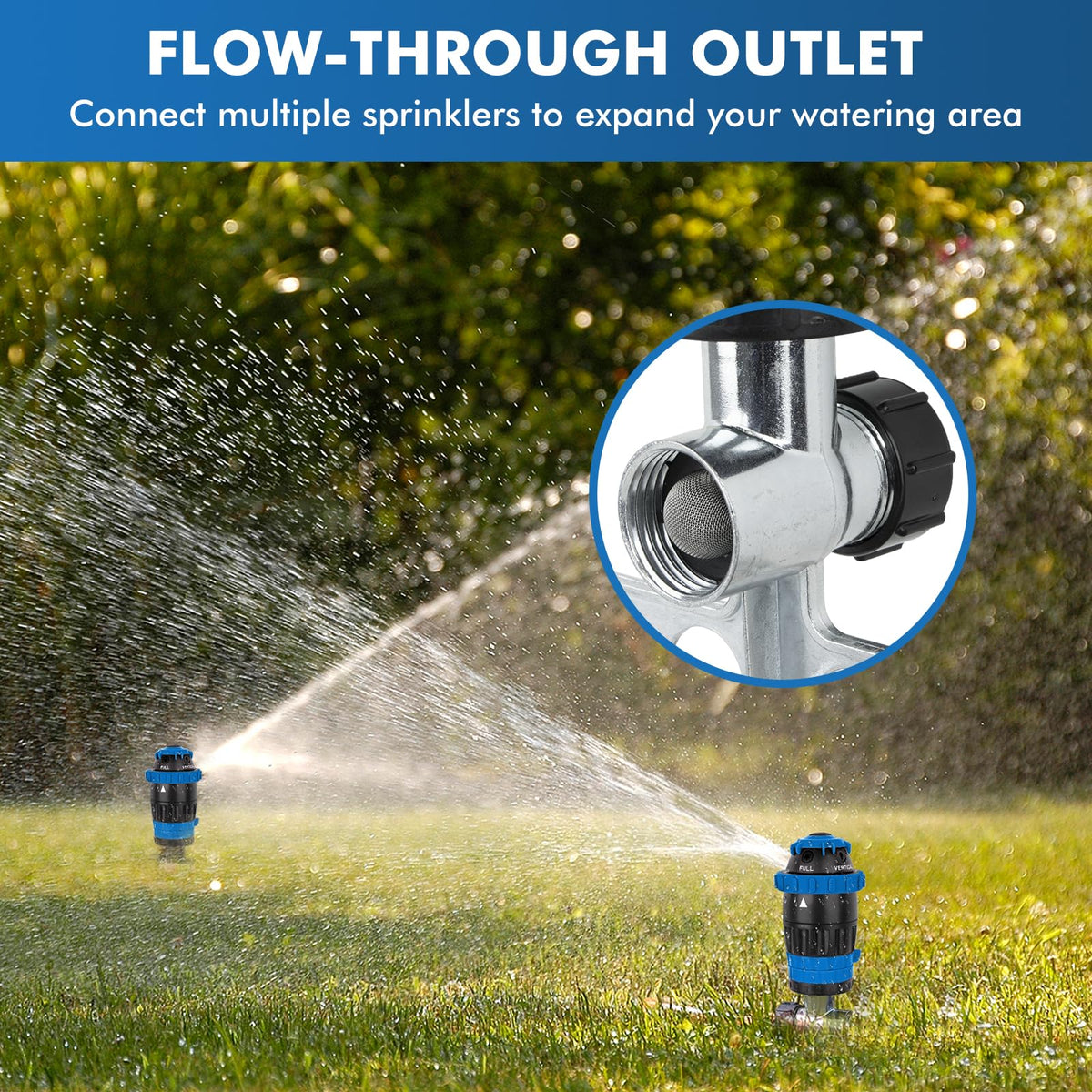 Restmo Gear Drive Sprinkler Vertical pattern for precise edge watering.