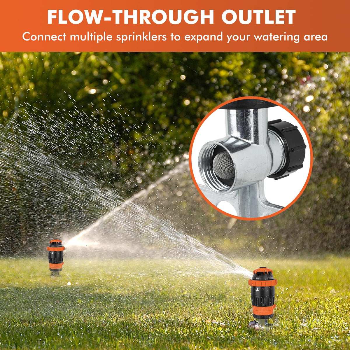 Restmo Gear Drive Sprinkler vertical spray for tall plants and beds.